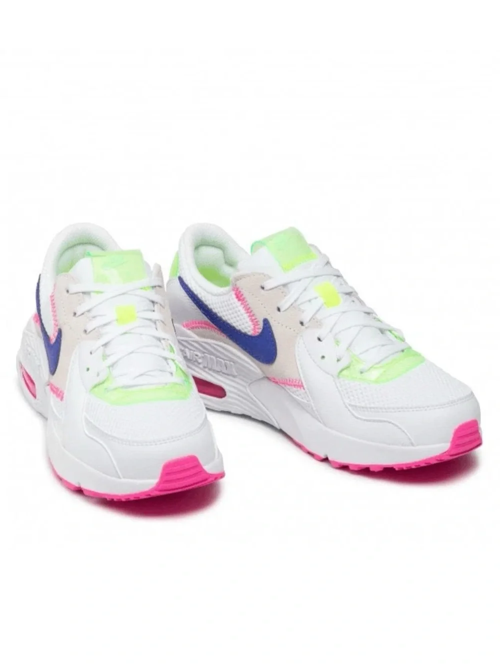 Nike Women's White Sneakers with Neon Green, Pink & Blue Accents